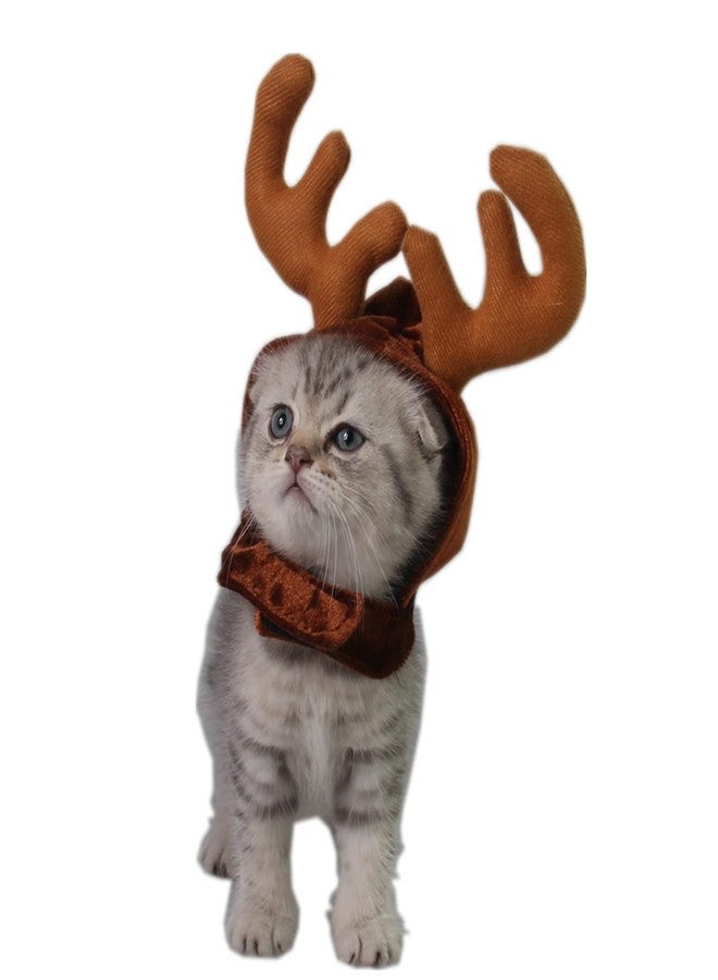 MOHYS Cat Elk Hat Reindeer Antler Cap Christmas Kitten Costume Accessories for Xmas Theme Dress Up Halloween Party - Image 1